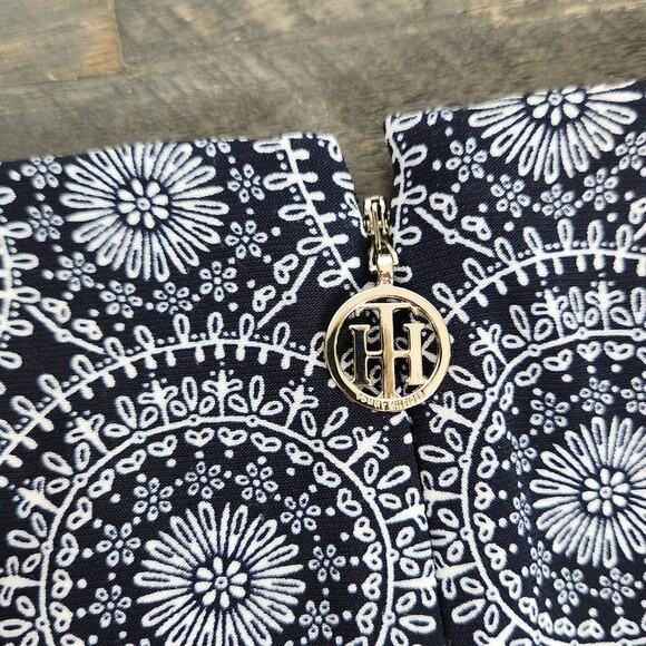 Tommy Hilfiger Dress Womens 2 Navy Blue White Medallion Print 3/4 Sleeve Midi - Picture 6 of 14